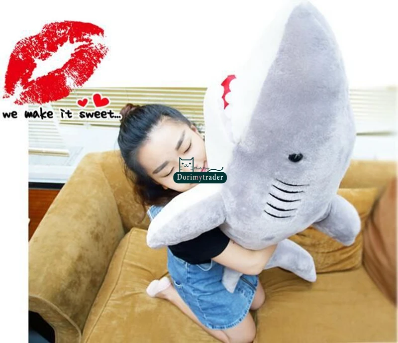 Dorimytrader Hot Large 63inches Emulational Animal Shark Plush Toy 160cm Jumbo Soft Stuffed Lifelike Sharks Kids and Adults Play Doll Sleeping Pillow DY61620(21)