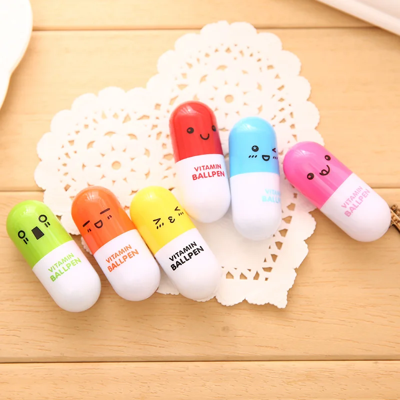 Lovely Interesting Colorful Kid Toys Smiling Face Pill Ball Pencils Telescopic Ballpen Marker Learning Stationery Point Pen