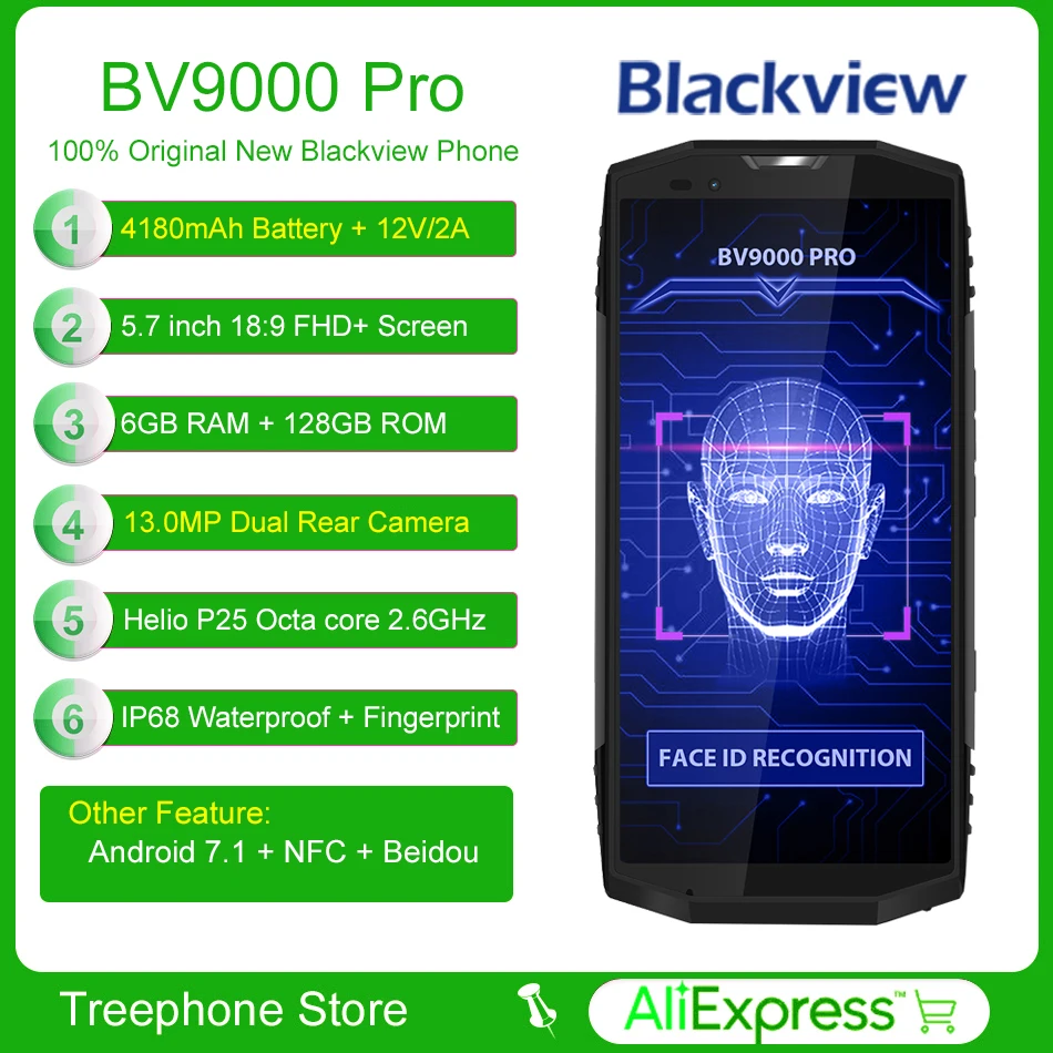 BLACKVIEW BV9000 PRO смартфон IP68 Водонепроницаемый 5 7 &quot18:9 Android 1 P25 2 6 ГГц ГБ + 128 NFC ГЛОНАСС