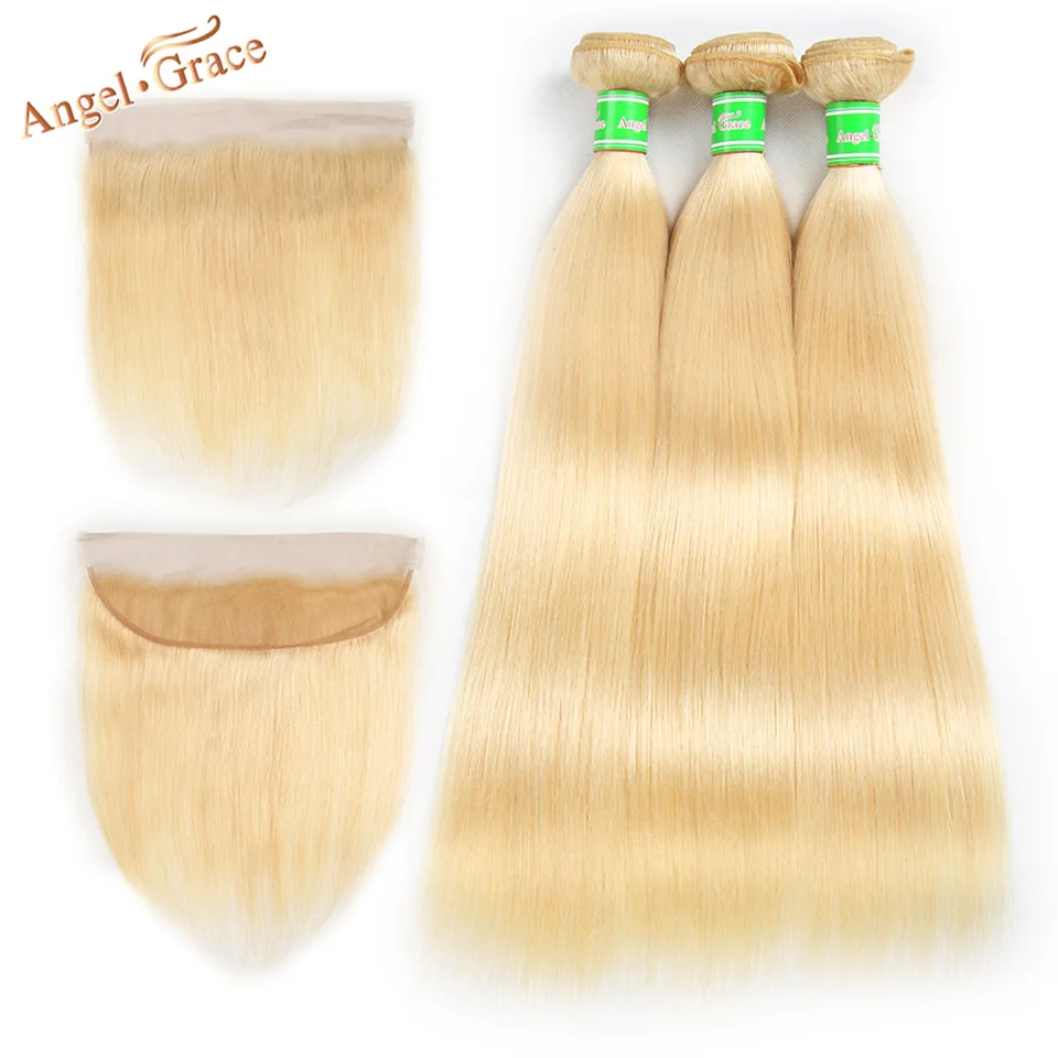 Angel Grace remy волосы 613 пучки с фронтальной бразильской прямой человеческие волосы 3 пучка с фронтальной блонд пучки с фронтальной