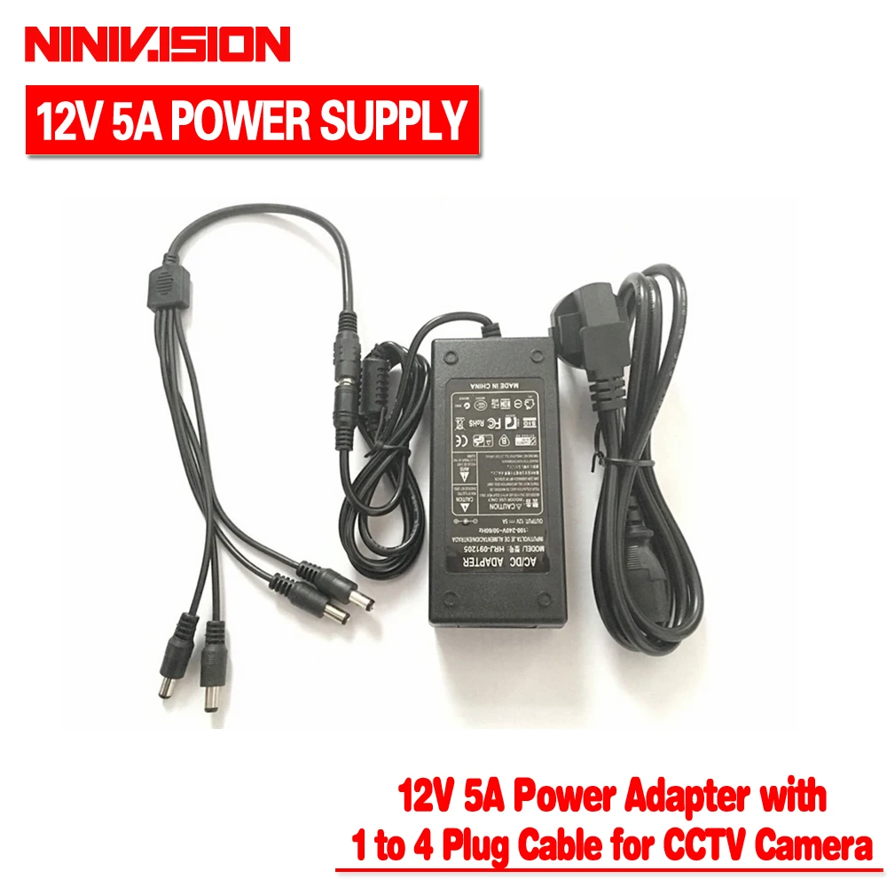  NINIVISION 12V 5A 4 Port CCTV Camera AC Adapter Power Supply Box For The CCTV Camera - 32865367644