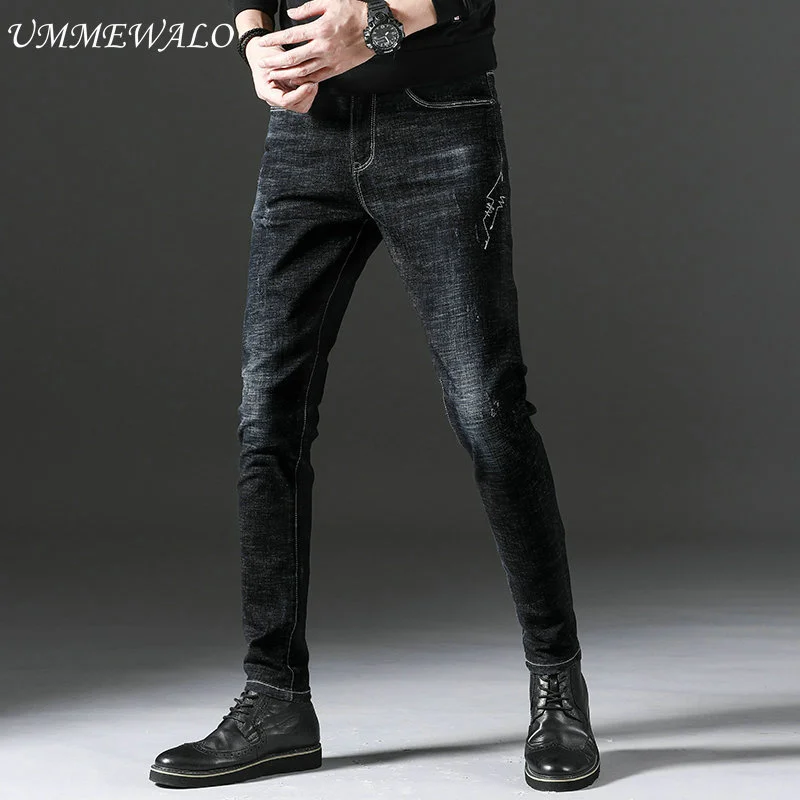 UMMEWALO черные обтягивающие мужские джинсы повседневные Стрейчевые джинсовые джинсы мужские узкие качественные брюки хлопковая одежда