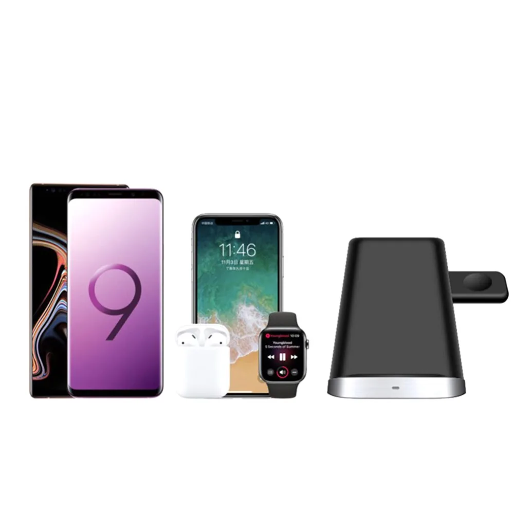 Беспроводная зарядная станция держатель телефона Qi Быстрое беспроводное зарядное устройство база для iPhone 8 AirPods samsung Galaxy S9 Apple i-Watch Series
