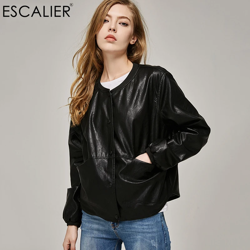 2017 Autumn Leather Jacket Women Casual Long Sleeve Button Slim Coat