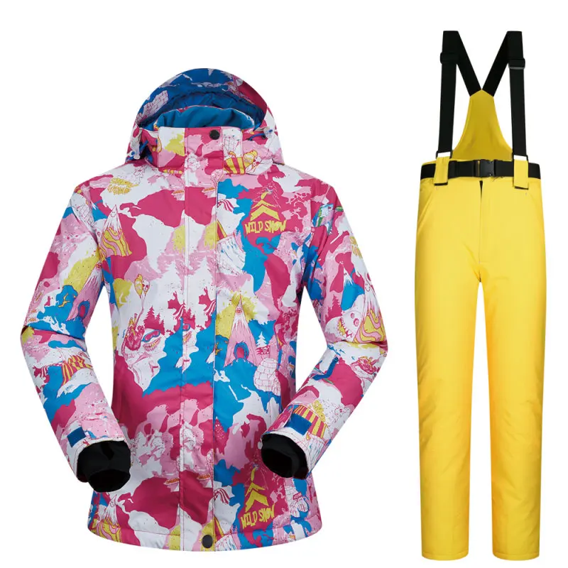 Women Ski Suit Brands New Windproof Waterproof Breathable Warmth Snow Jacket and Pant Winter Sets Skiing and Snowboarding Jacket - Цвет: MHXR And Yellow
