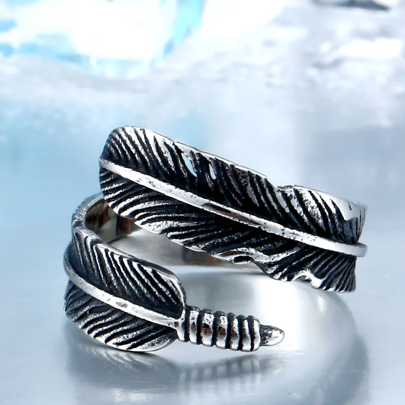 BEIER New Designed Vintage Feather 316L Stainless Steel Rerto Leave Ring For Man Woman Never Fade BR8 304|ring for|rings for mendesigner ring |
