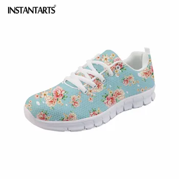 

INSTANTARTS Beauty Floral Design Women Lacing Sneaker Shoes 2018 Spring Breathable Mesh Flat Shoes Casual Lightweight Sneakers