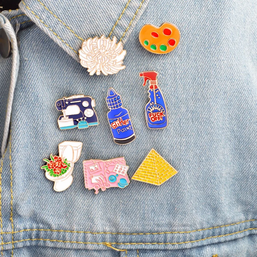 

1Pc Brooch Pins Set Palette Pigment Detergent Toilet Pyramid Sewing Machine Tool Plate Flower Painter Pins #250959