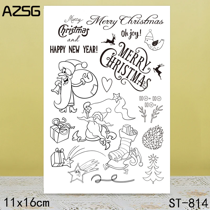 

AZSG Merry Christmas Santa Claus Clear Stamps For DIY Scrapbooking/Card Making/Album Decorative Silicone Stamp Crafts