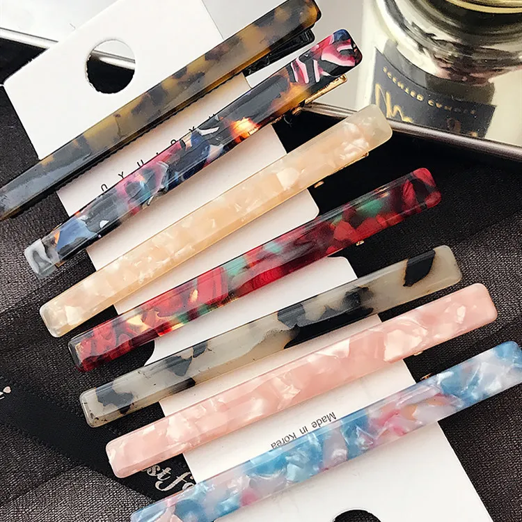 

New Fashion Women Girls Acetic Acid Leopard Hairpins Long Colorful Barrettes Stone Hair Clips Hair Accessories