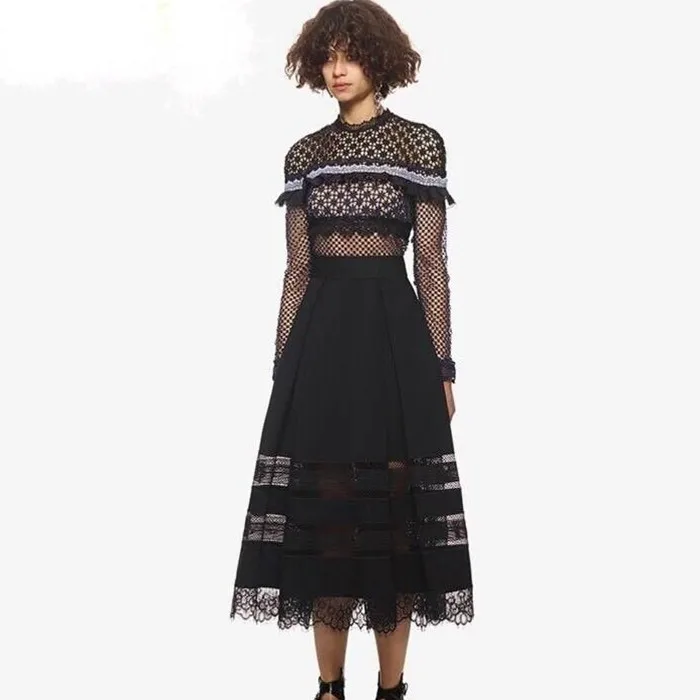 

2019 New Raunway Summer women Long Sleeve Self Portrait Dress Lace Evening Party high quality Long Dresses vestidos robe mujer