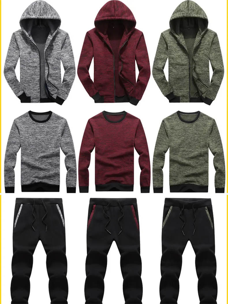 2019 Men's Sets Tracksuit Male Chandal Hombre Trainingspak Mannen Sweatshirt Men Sportswear Running Sport Suits Jacket+Tops+Pant 07