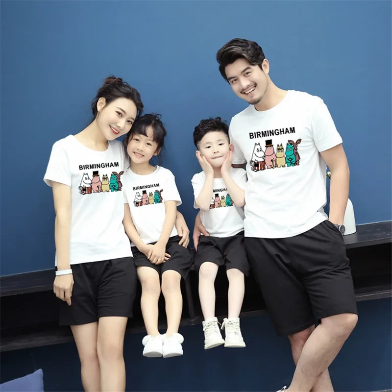 

Moomin family matching clothes look father mother son daughter outfits clothing tshirt mom daddy and me Cloth graffiti