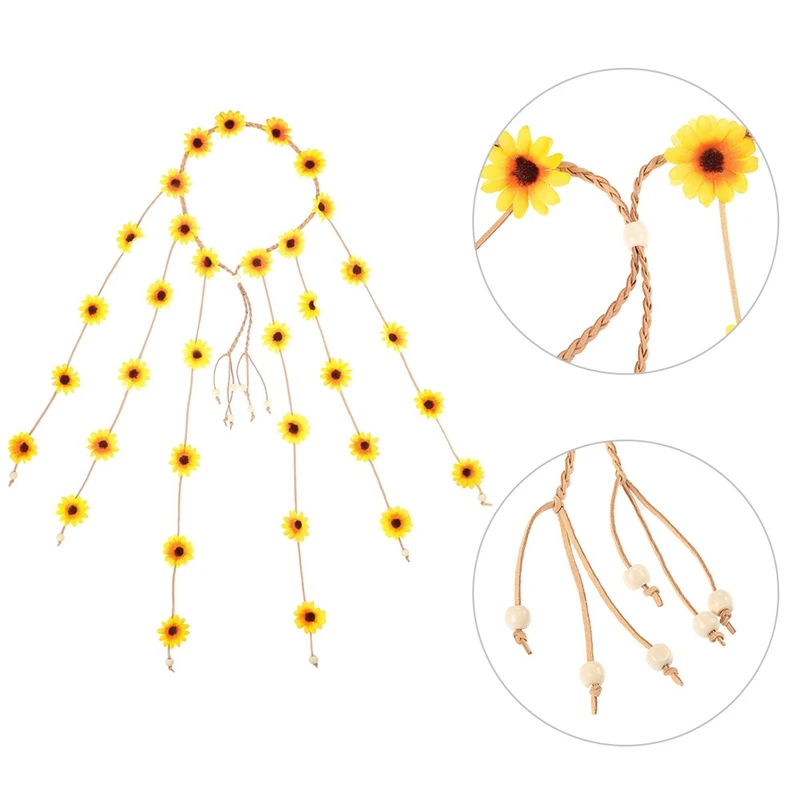 Цветочная повязка на голову аксессуары для волос фестиваль женский хиппи Регулируемый головной убор Бохо Подсолнух лента для волос
