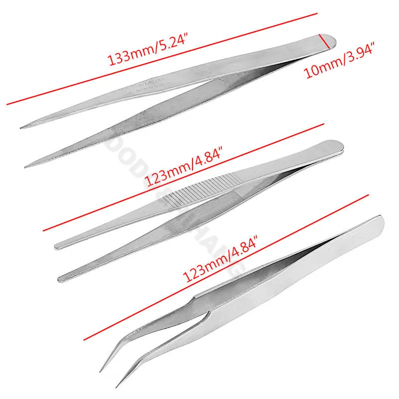 3 Pcs Tweezers Manicure DIY Tools Precision Repair Mounting Tool Set Electronic Anti-Static Stainless Steel Tweezers Best Quality (1)