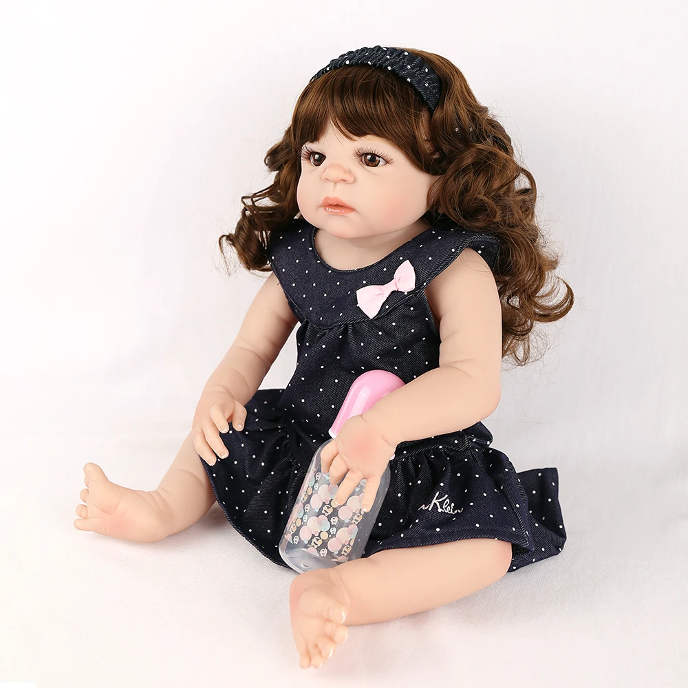 Полный корпус силиконовая кукла реборн кудрявый парик винил реборн девочка малыш куклы игрушки Подарок 2" 57 см можно купать bebes reborn boneca