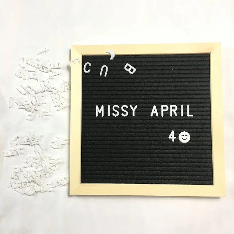 Войлочная доска для писем, деревянная рамка, сменные символы, цифры, доски для сообщений для домашнего офиса GHS99 - Цвет: Black