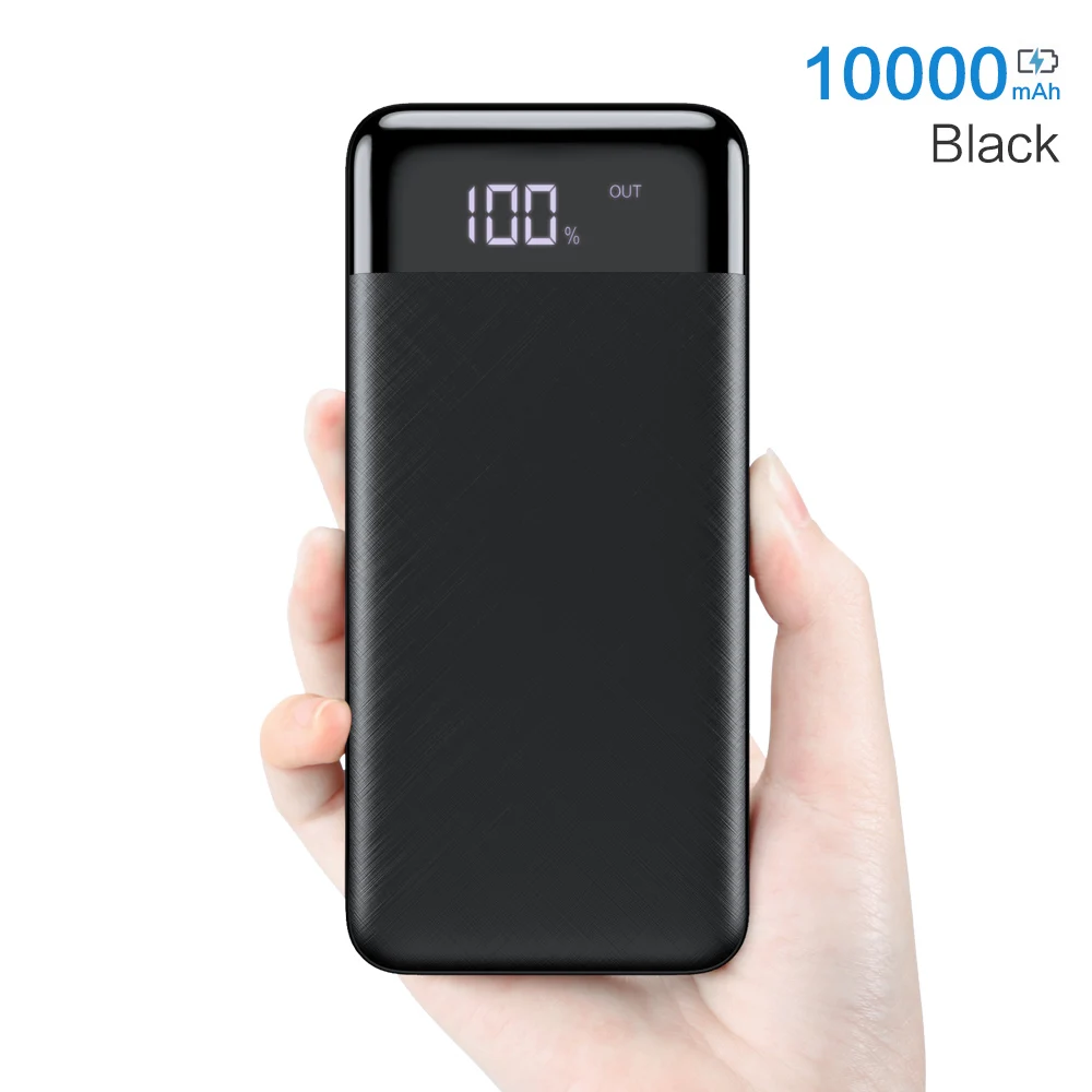 FLOVEME внешний аккумулятор 10000 мАч, запасная батарея, быстрая зарядка, портативное зарядное устройство с двумя usb-портами для iphone Xiaomi Mi - Цвет: Black