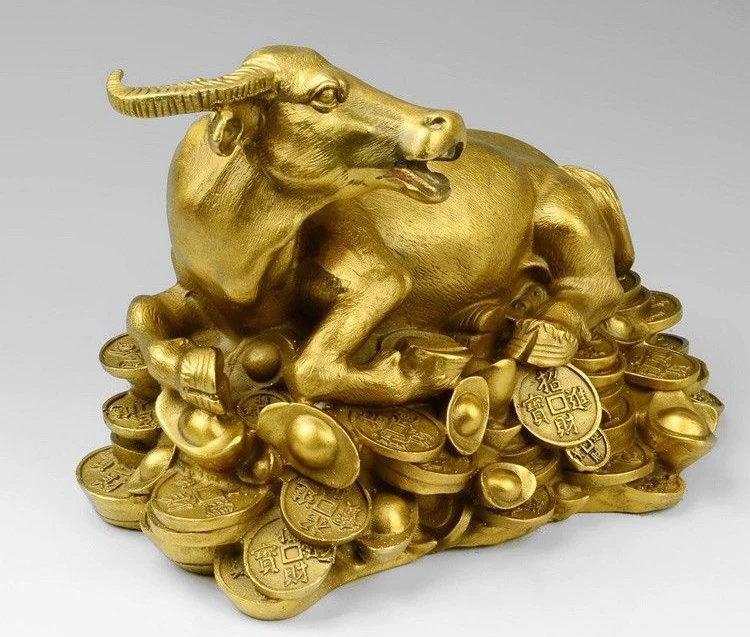 free shipping China Brass Fengshui Yuanbao Wealth Zodiac Cattle Bull Ox Cow Decoration Statue 2017 |
