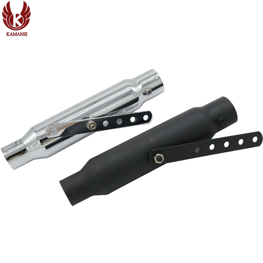 

KAMANSI Universal Motorcycle Cafe Racer Exhaust Pipe with Sliding Bracket Matte Black Silver Small