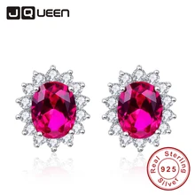Joyería de moda Flor Oval Cut Rubí Stud Pendientes Plata 925 Vintage Rose Red Mujeres Oído Tachona Para La Fiesta Y0048E12