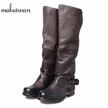 Mabaiwan/Новинка года; модные зимние сапоги до колена из натуральной кожи; женская обувь; осенне-зимние военные сапоги; черная обувь; женская обувь на плоской подошве