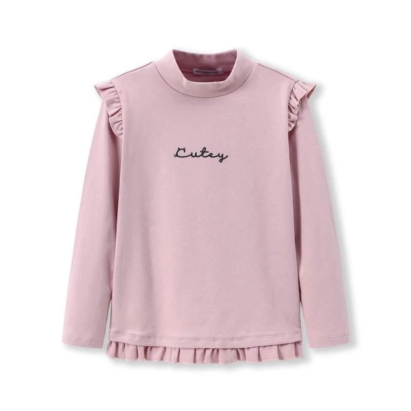 Balabala/рубашка с длинными рукавами и рюшами для маленьких девочек, детская хлопковая рубашка с воротником под горло с Рюшами топ с длинными рукавами - Цвет: Dream powder