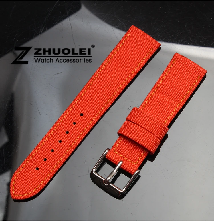 Watch band 18mm 20mm Orange Nylon Canvas Durable Sport Padded Watch
