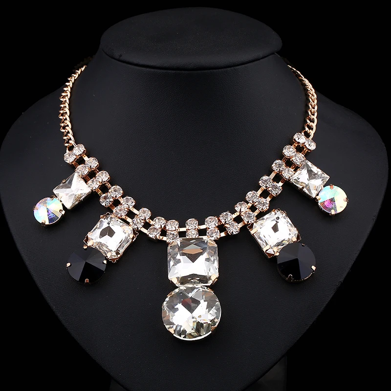 Clear Rhinestone Bright Crystal Pendant Charm Necklace Glass Bead