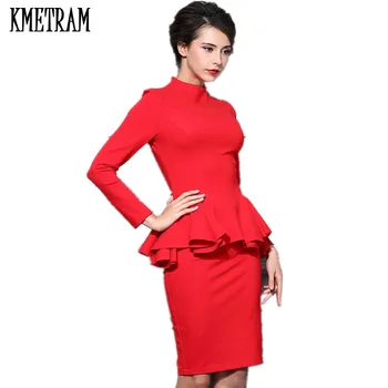 

2019 Spring Women Fashion 2 Piece Set Dress Long Sleeve Office Wear Black Red Dresses Suit conjunto feminino saia e blusa YJZ035