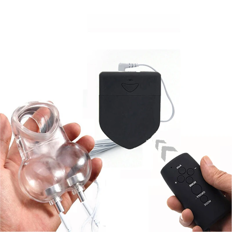 Male Electric Shock Scrotum Ring Sex Ball Stretcher Chastity Device Cock Cage Electro SM Play Medical Toy For Man | Красота и