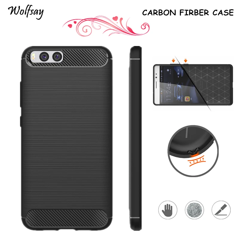 cheap Wolfsay Phone Cover Xiaomi Mi6 Case Carbon Fiber Silicone Phone Case For Xiaomi Mi 6 Case Luxury Fundas For Xiaomi Mi6 Cover