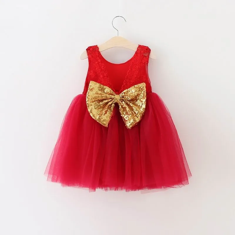 Платье для девочек; Новинка года; модное летнее платье с блестками и бантом; детская одежда; праздничные платья для девочек; 5 шт/лот - Цвет: Красный