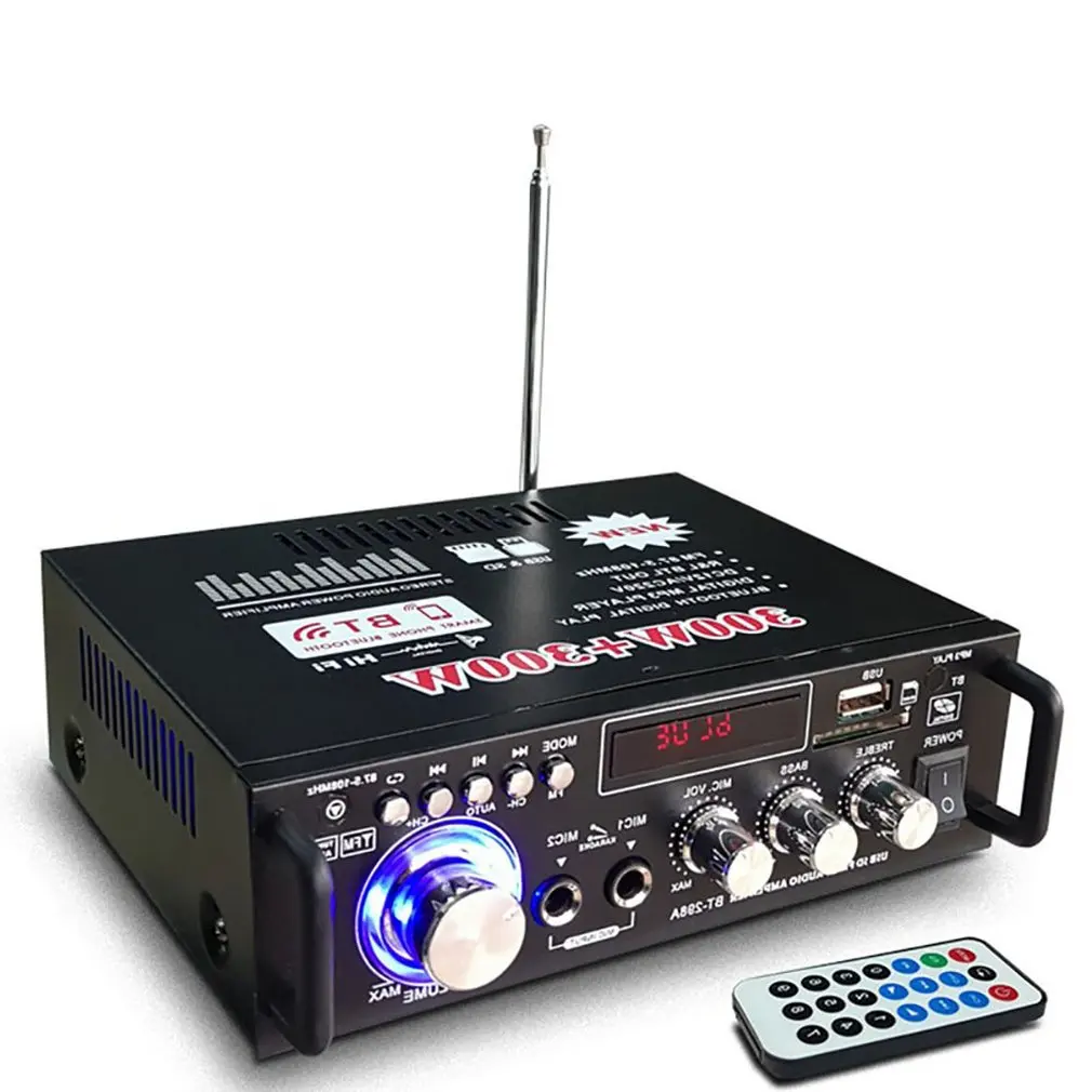 12 В/220 В BT-298A 2CH ЖК-дисплей цифровой HIFI аудио стерео усилитель мощности Bluetooth FM радио автомобиль дома с пультом дистанционного управления
