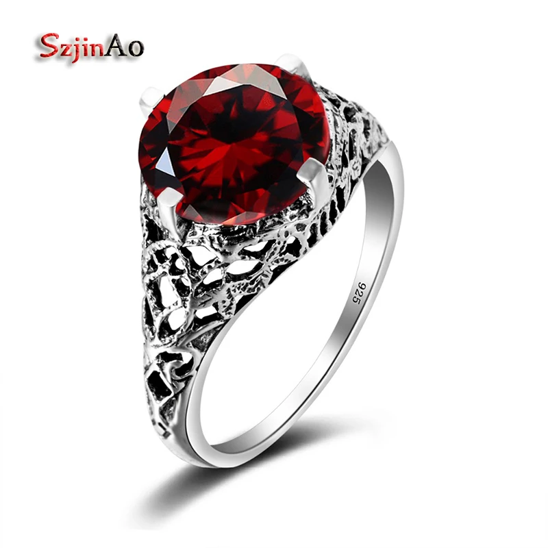  Szjinao Rings for Women Handmade Garnet Jewelry Wedding Invitations Silver 925 Jewelry Accessories  - 32798960044