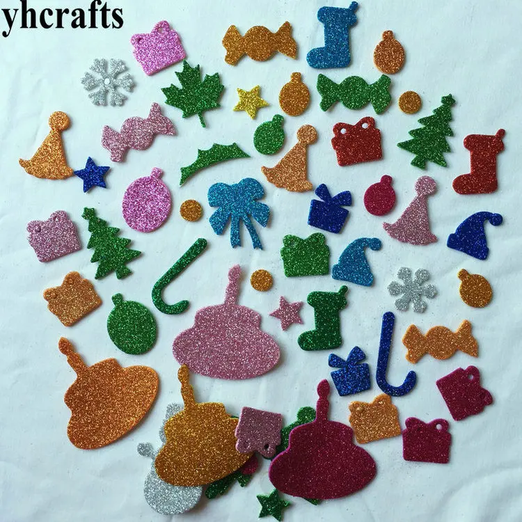 55PCS xmas 1 пакет/Партия. Блестящая пена Звезда Сердце неправильные наклейки, детские игрушки. Набор для скрапбукинга. Ранние образовательные DIY. Дешево. Детский сад ремесло - Цвет: 55PCS xmas