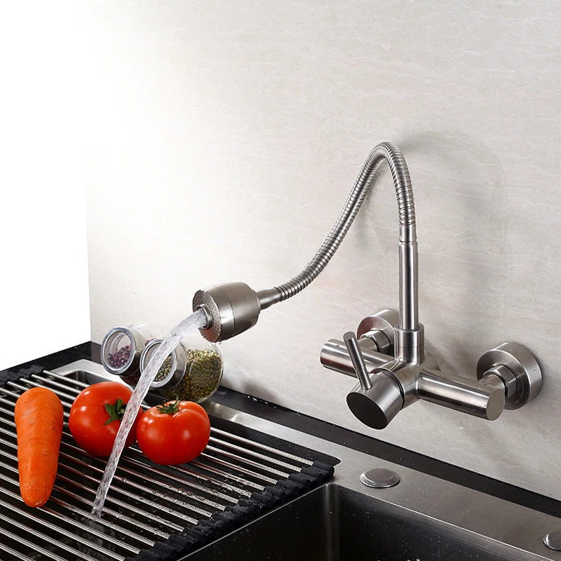 Billige Edelstahl Küche Becken Wasserhahn Wand Montiert Waschbecken Wasserhahn Wasserhahn Kalt und Heißer Mischbatterie 360 Grad Rotation Einzigen Griff tippen