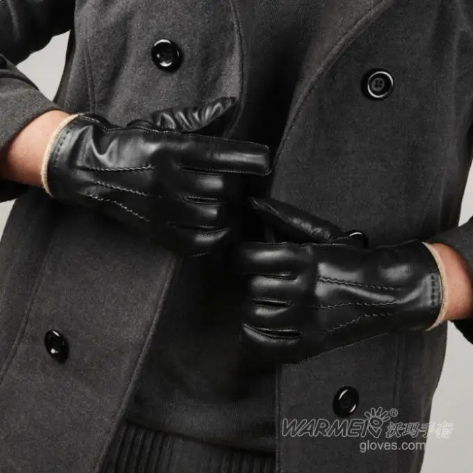 Высококачественные перчатки из натуральной кожи для мужчин, зимние короткие черные перчатки из овчины, новинка, 1 пара/лот