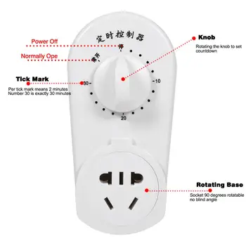 

AC 220V 10A 30/60/120 Min Pump Timer Mechanical Time Switch Countdown Control Socket AU Plug