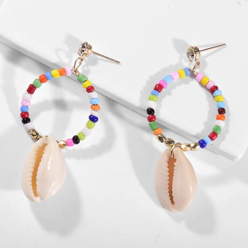 2020 Boho ZA круглые серьги-подвески в виде ракушек для женщин модные красочные