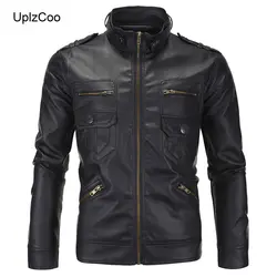 UplzCoo весенне-осенняя мужская куртка из искусственной кожи модная мужская куртка с воротником-стойкой мотоциклетная тонкая мужская куртка