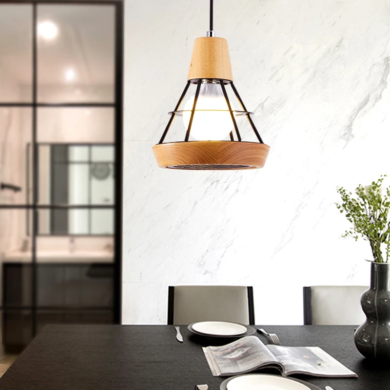 E27 wooden Chandeliers bar aisle living room bedroom balcony Nordic