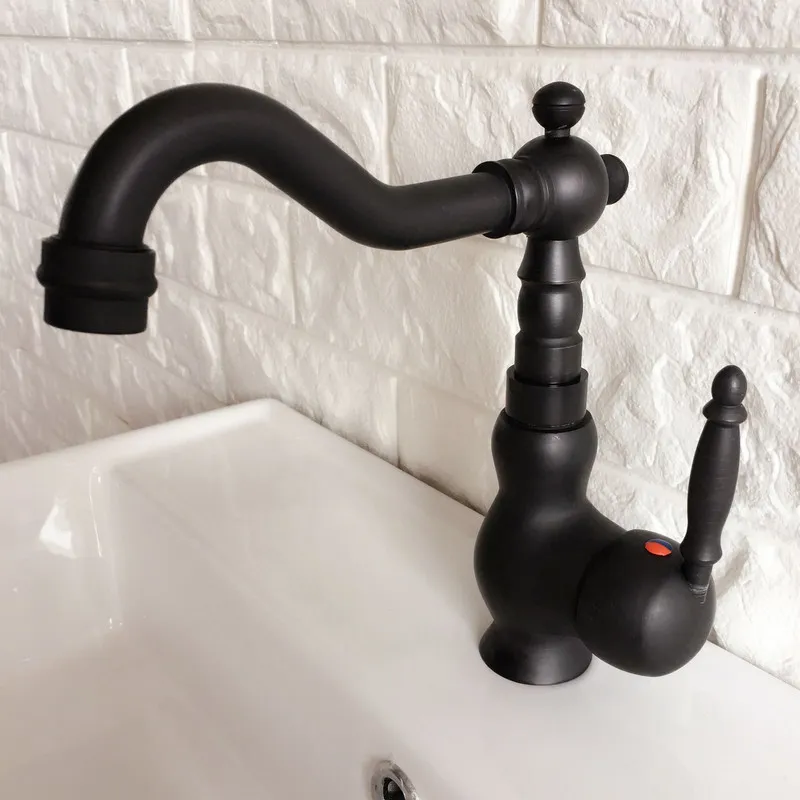 Kitchen Wet Bar Bathroom Vessel Sink Faucet Black Oil Rubbed Bronze One Handle Swivel Spout Mixer Tap Single Hole mnf356