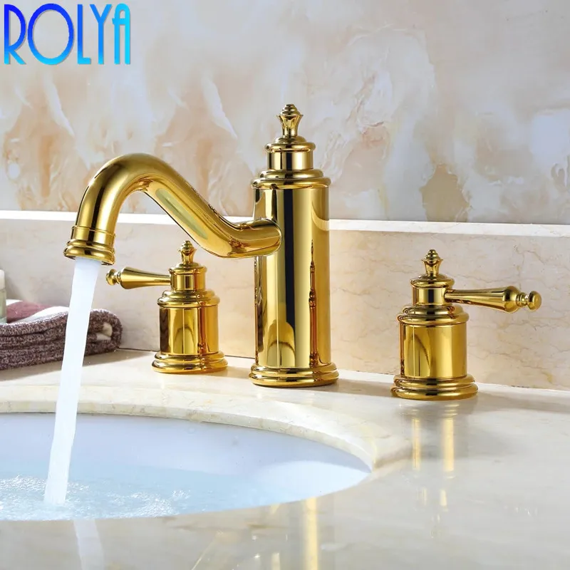 

Luxurious Gold 3 Holes Basin Faucets 2018 Rushed New Arrival Patent Design Polished Copper Bathroom Mixer Taps