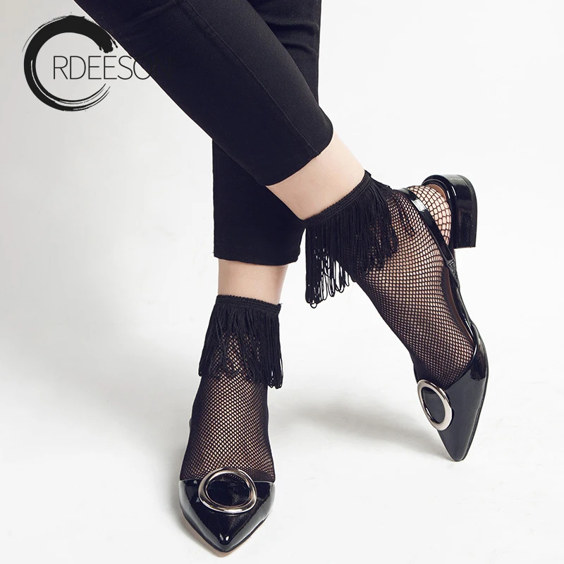 

ORDEESON Summer 2017 Sexy Woman Black Nylon Socks Short Socks Fashion Fishnet Socks Fantasy Macrame Solid Sox Network