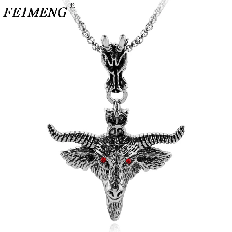 

Baphomet Pentagram Goat Head Necklace Amulet Sabbatic Occult Red Eye Goat Necklaces For Women Men Fashion Jewelry Collar Choker