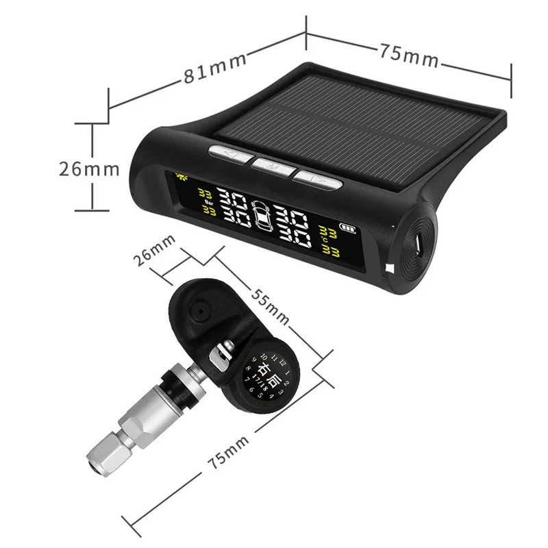 TOSPRA автомобильный TPMS система контроля давления в шинах Солнечная зарядка HD цифровой ЖК-дисплей Автоматическая сигнализация Беспроводная с 4 датчиком