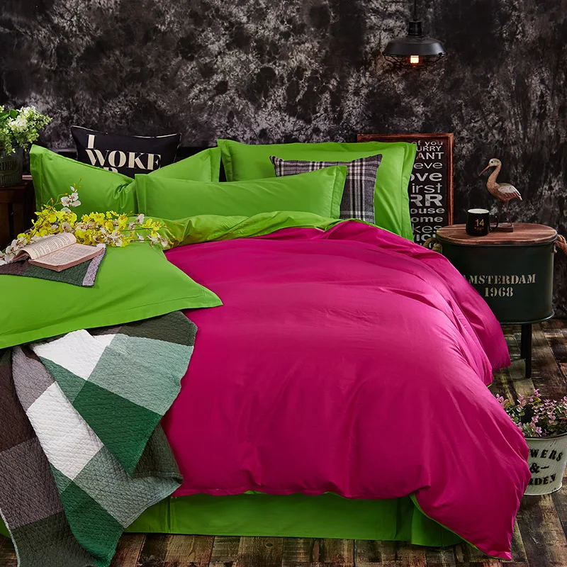 Us 66 64 8 Off Fresh Bright Color Home Decor Bedroom Set Apple Green Rose Red Reversible Duvet Cover Bedding Set 100 Cotton Solid Color Sheets In