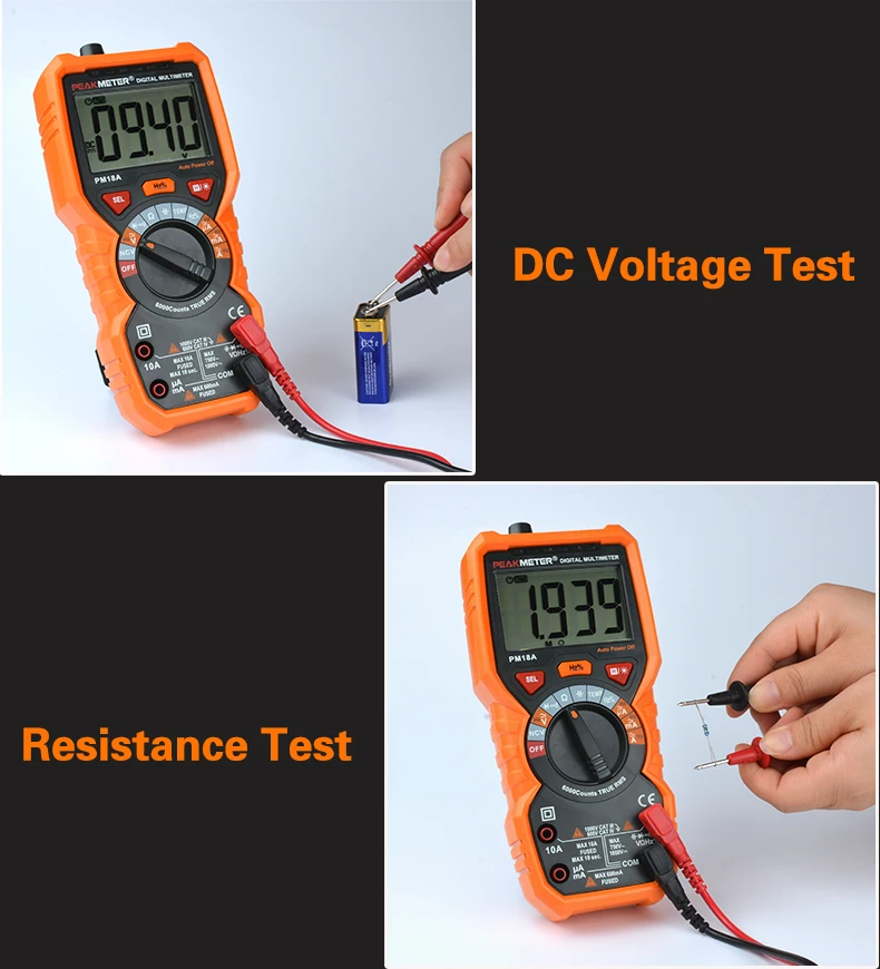 PEAKMETER мультиметр Вольтметр Амперметр PM18A с истинным RMS AC DC напряжение Сопротивление Емкость Частота Температура NCV тестер