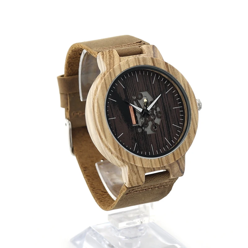 BOBO BIRD Mens Wooden Watches Quartz Watches Genuine Leather Strap Wood Wristwatches Vintage Relogio Masculino C-H29